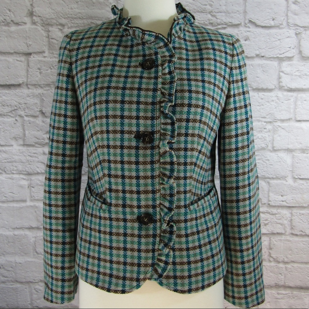 Talbots plaid wool blazer with elbow patches